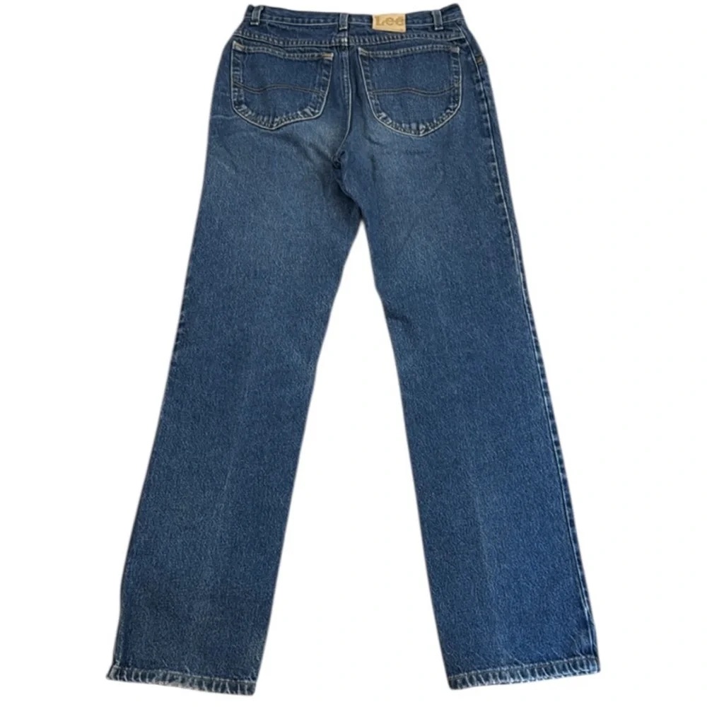 Vintage 90s Lee Straight Leg Jeans 100% Cotton Dark Blue Patch 1889 Button 31x33 - Picture 9 of 14